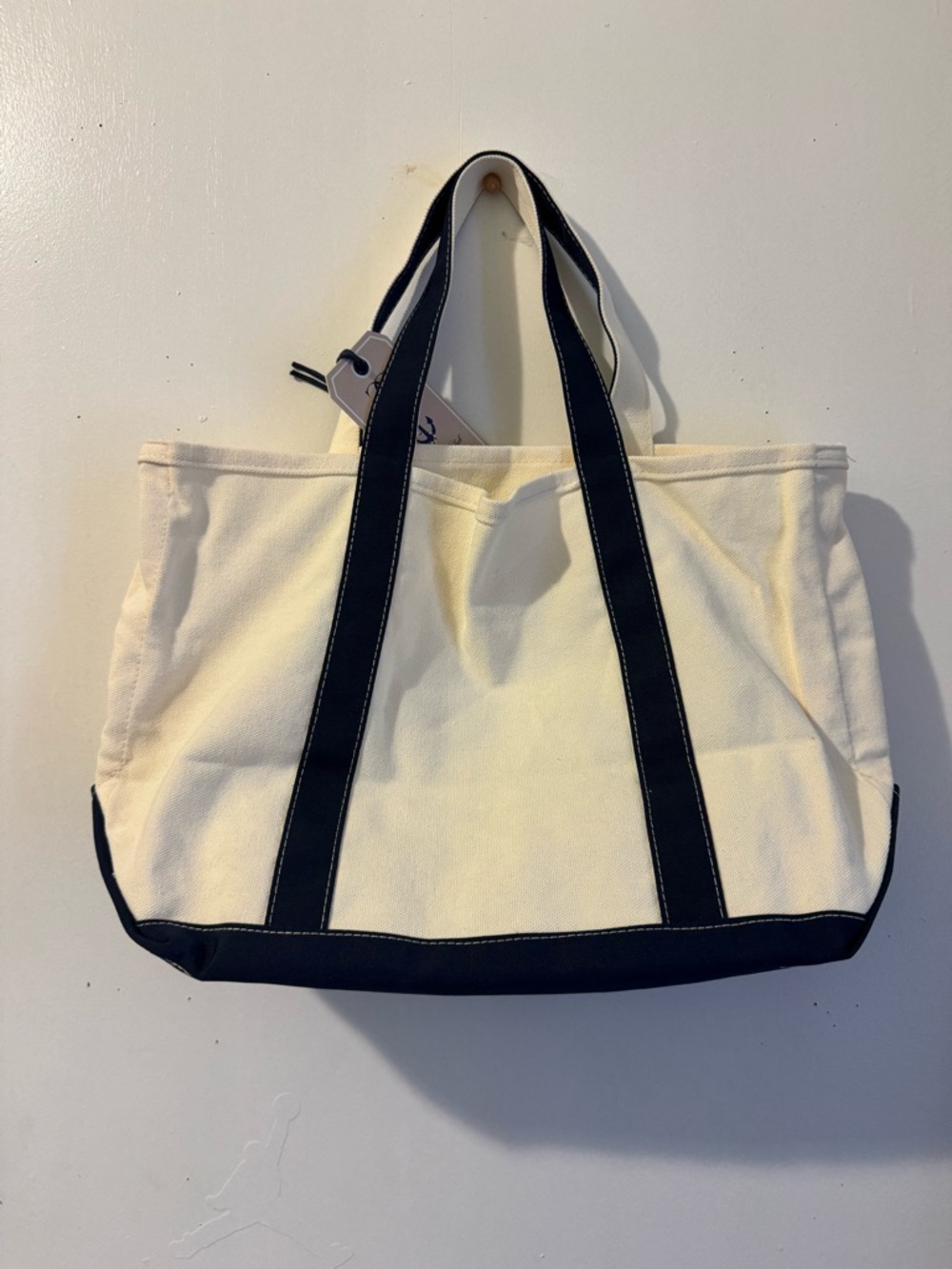Canvas Tote Bag in cream -navy blue - Women's Shoulder Bag